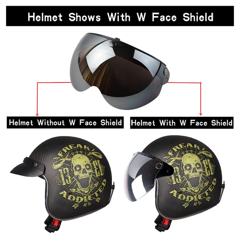 VCOROS Universal Motorcycle Retro Pilot-Style Standard 3 Snap-Button Visor Flip Up Down Open Face Helmet Half Face Shield(Chrome Silver) - Image 4